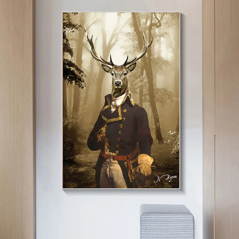 

Modern Deer In A Suit Wall Art Canvas Posters and Print Animals Art Canvas Paintings on the Wall for Living Room Decoration