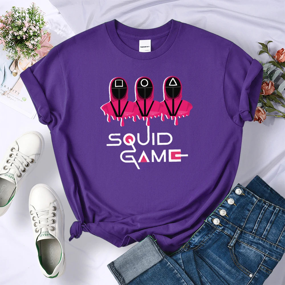 

Custom Made Squid Game Print Women T-shirt Summer Anime Temperament T Shirt Vogue Crewneck Street Fashion Casual T Shirt Woman