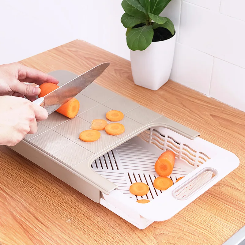 

Multi-function Chopping Board with Retractable Drain Basket Detachable Washing Fruit Vegetable Cutting Board Kitchen Accessories