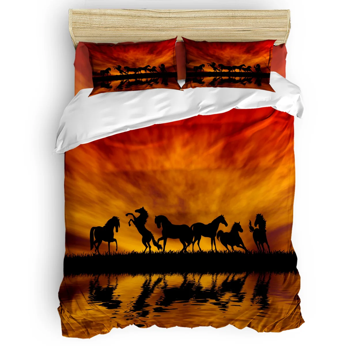 

Horses Sunset Lake Scenery Duvet Cover Set Warm and Comfortable 2/3/4pcs Bedding Set Bed Sheet Bedroom Comforter Set