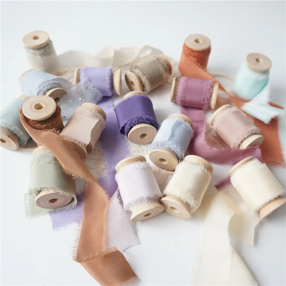 5 МТС/рулон белые из чистого шелка потертые с окантовкой свадебный букет лентами