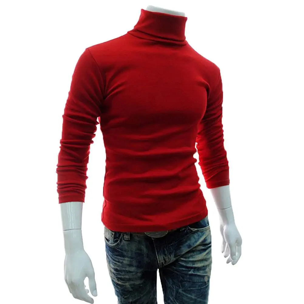 Men Autumn Solid Color Long Sleeve Turtle Neck Knitted Slim Bottoming Shirt | Мужская одежда