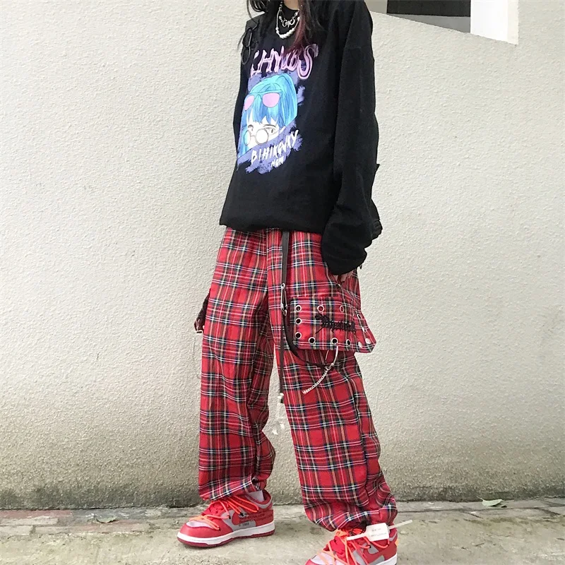 

Women's embroidered trousers Pants Women Harajuku Plaid Pants for Women Checkered Pants Streetwear Aesthetic Hip Hop
