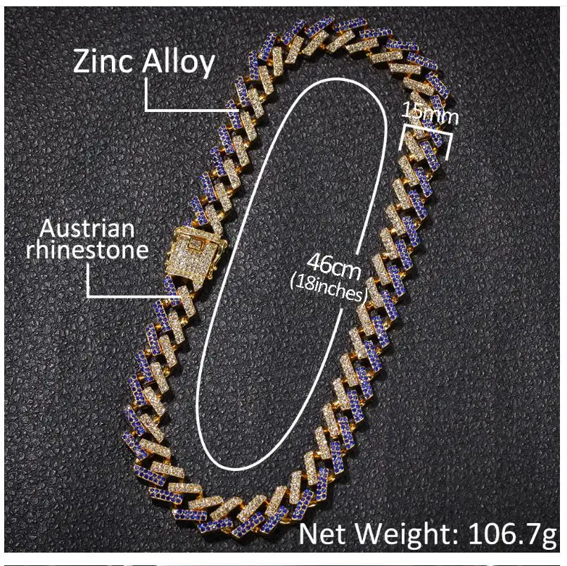 Лидер продаж кубинская цепь в стиле хип-хоп 15 мм золотая полоса с фианитом