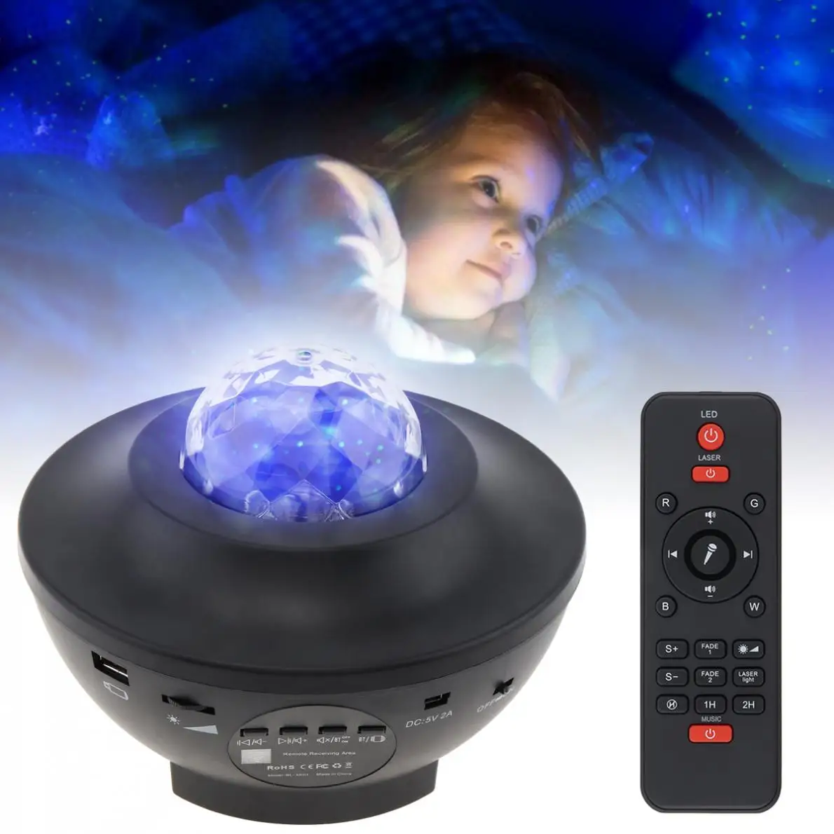 

Night Lights LED Projector Light Star Sky Projection Night Lamp with Blue-tooth Speaker & USB Music Interface Remote Control