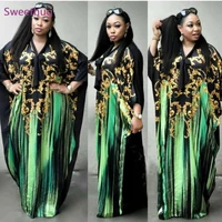 african ethnic maxi dress for women summer 2021 new fashion print bow tie v neck short sleeve stretch plus size clothes