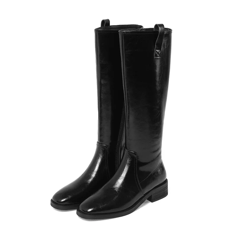 

New Fashion Women's Square Scalp High Tube Knight Boots Thick Heel Side Zipper British Knee Length Boots Zapatos De Mujer