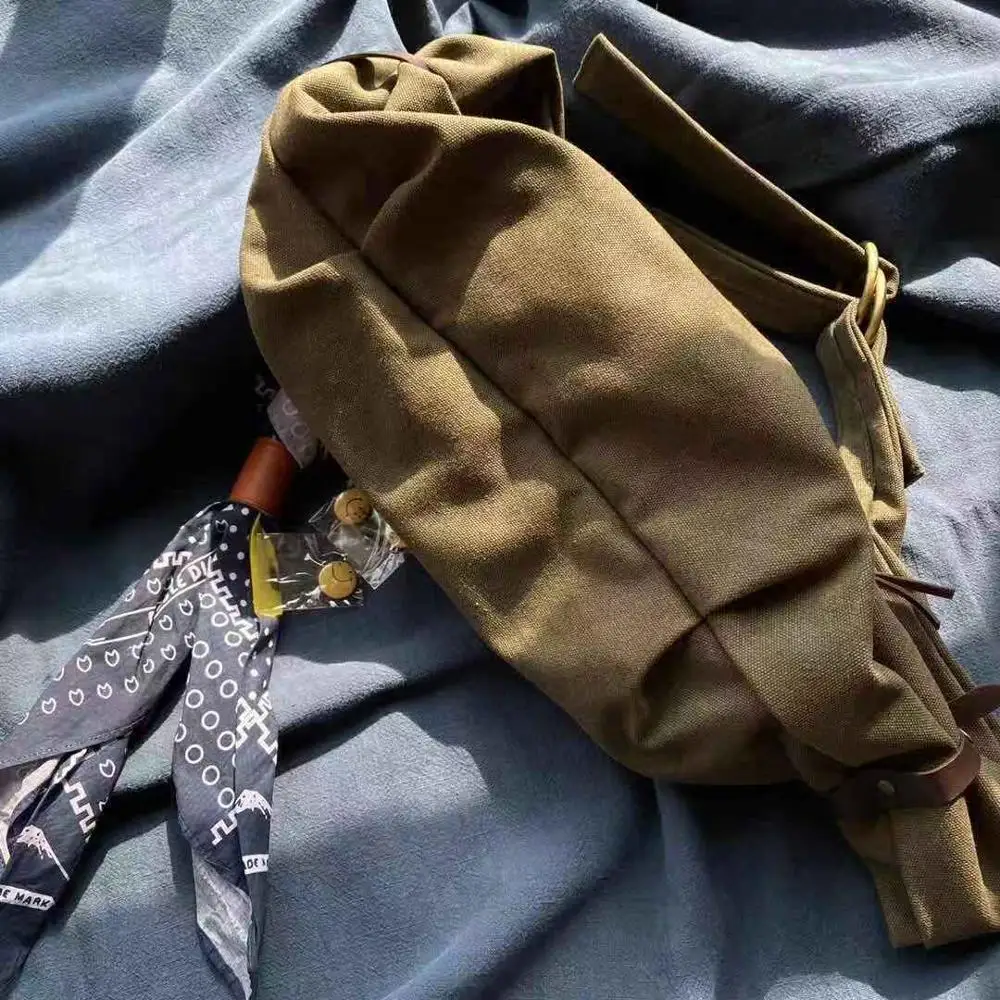 

KAPITAL Backpack Fur accessories Bag Men Women Vintage Do Old Stray Bag Hip Hop Metal Double Ring Buckle Canvas Belt Adjustable