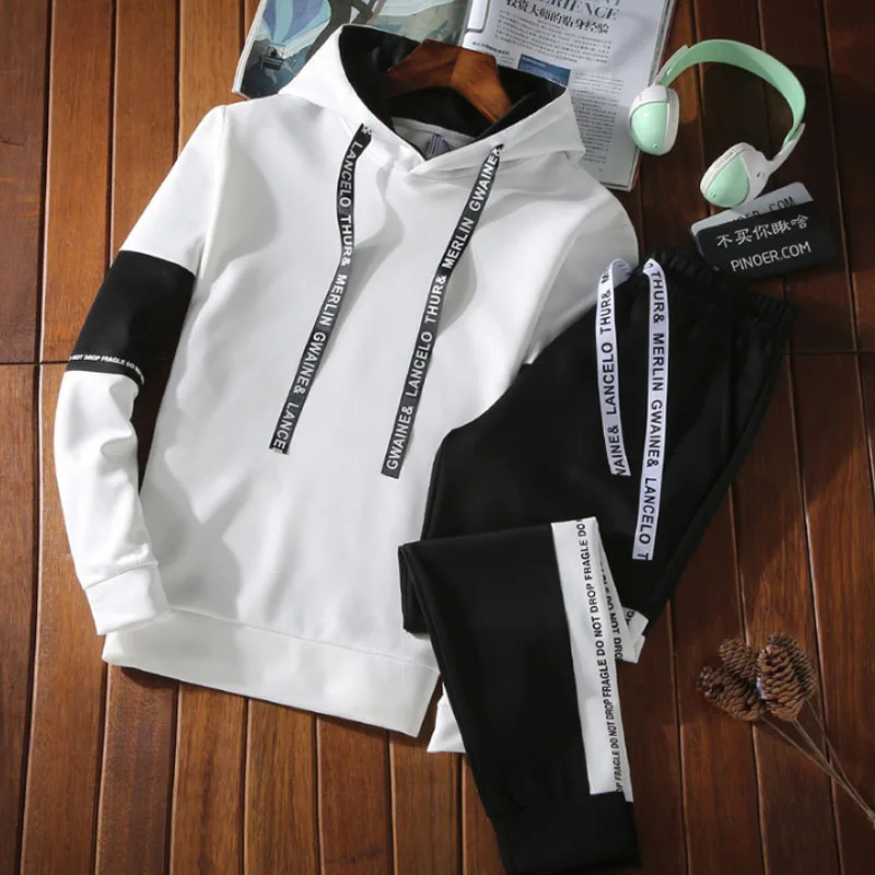 

Новинка Зима 2021, спортивный костюм, Мужская толстовка, Повседневный свитер с капюшоном и спортивные брюки, комплект из 2-х предметов, уличная...