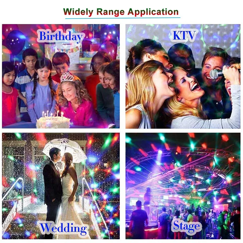 

RGB Disco Ball Party Light DJ Disco Light Sound Activated LED Projector Stage Effect Strobe Lamp Christmas Party Car Bar Karaoke