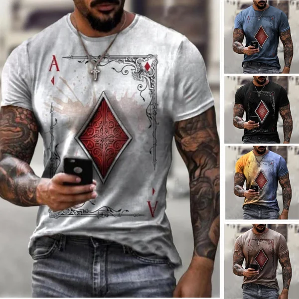 

2021 European and American Men's Fashion T-shirts, New Poker Card Printing Men's T-shirt Tops