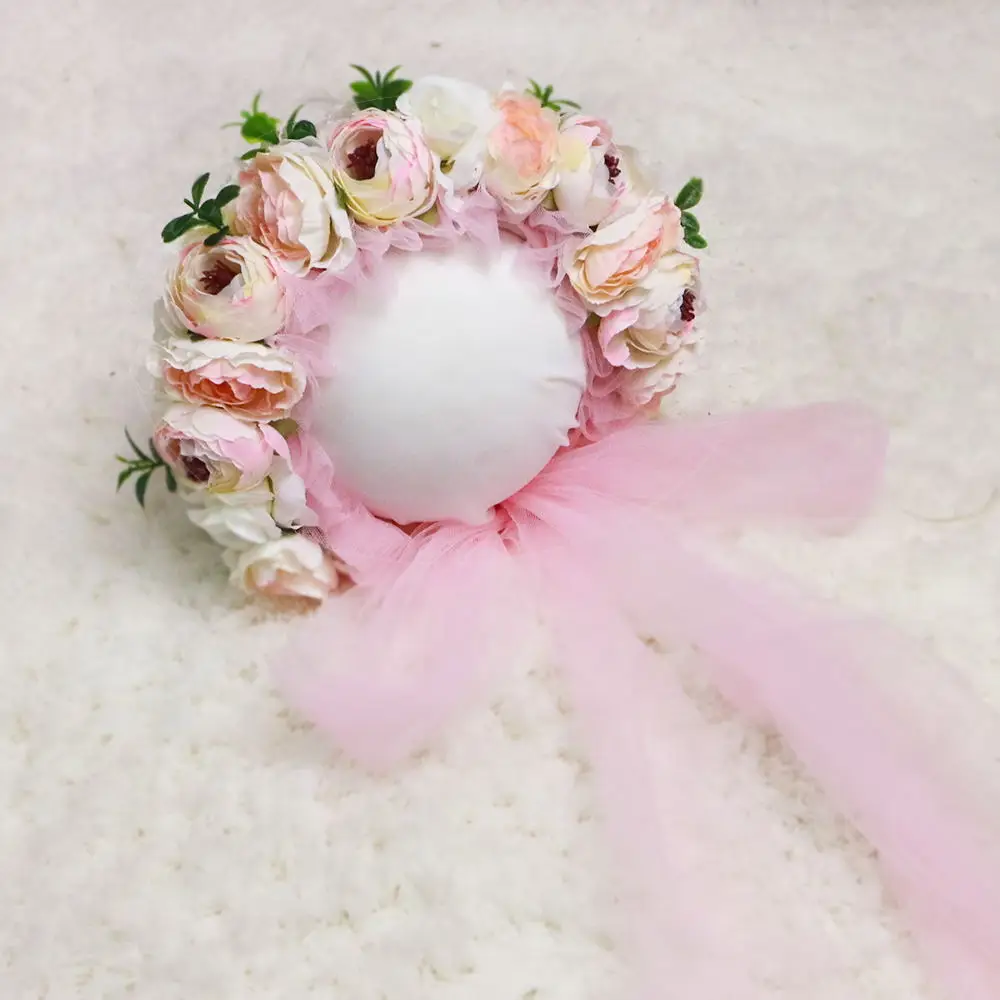 Pink D& J винтажный цветочный Чепчик для новорожденных, шапка для маленьких девочек для фотосессии, садовая шляпка с цветком для фотосессии - Цвет: Pink