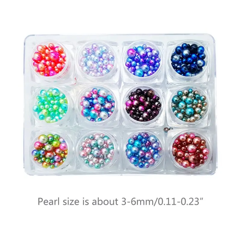 

1 Box 12 Colors Charms Gradient Pearls Round Shiny 3D Nail Art Beads Crafts DIY Jewelry Accessories