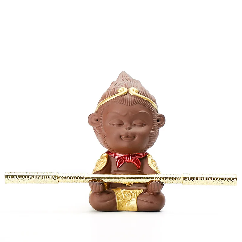 

Chinese Purple Clay Kung Fu Tea Set Tea Pet Monkey King for Home Tea Tray Decoration Tea Tray Sun Wukong Statues Sculptures