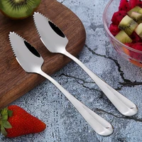 1pc stainless steel grapefruit apple scraper spoon serrated sawtooth edge long handle multi functional baby food prepare 3