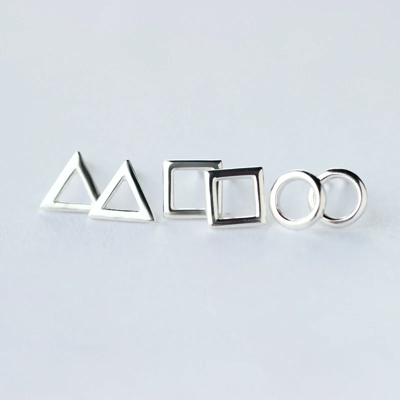 Серьги гвоздики Trusta из стерлингового серебра 100% пробы с круглыми и квадратными