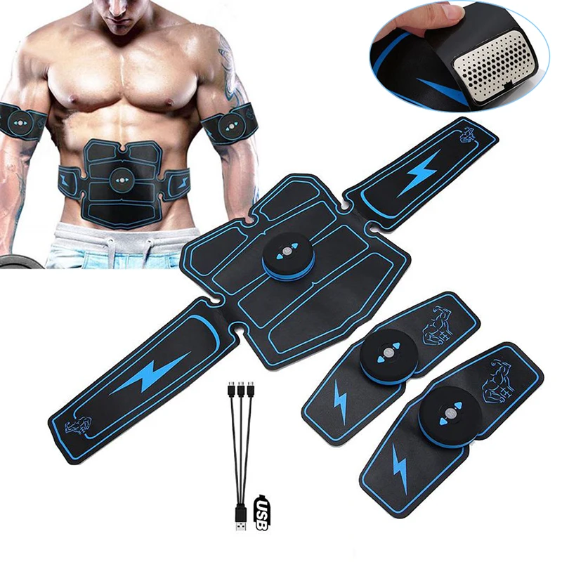 Стимулятор мышц живота тренажер тонизирующий пояс тренировки зарядка через USB EMS