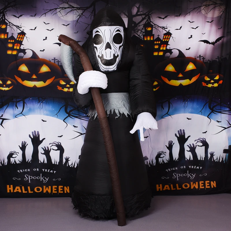 

Halloween Giant Inflatable Toys 2.4m Mischief Black Skull Halloween Party LED-Light Terror Outdoor Grim Reaper Halloween Gift