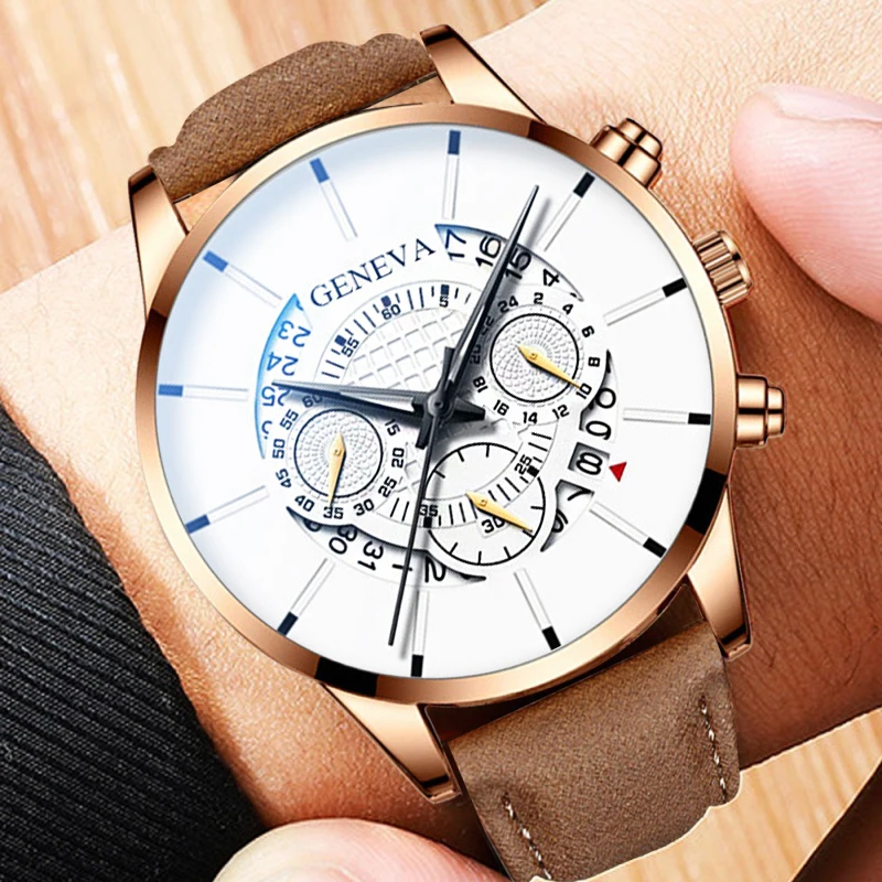 2019Reloj Hombre Luxury Men's Watch Fashion Business Calendar Stainless Steel leather Belt Analog Quartz Casual mens clock | Наручные