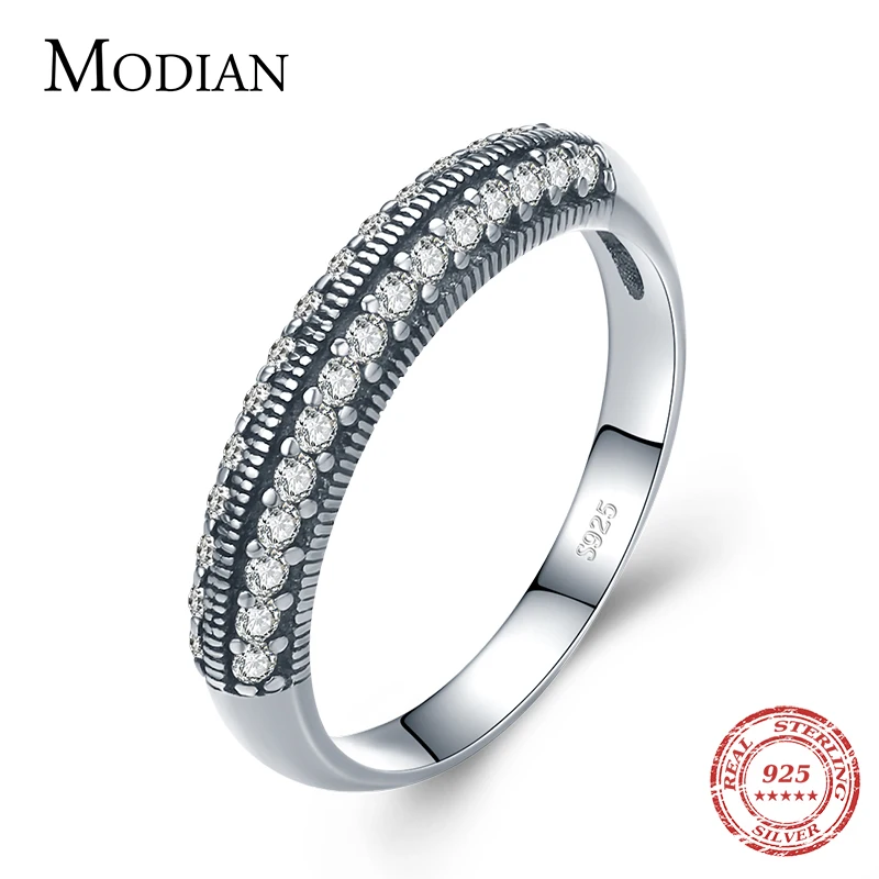 

Modian Vintage Sparkling Clear CZ Ring 100% 925 Sterling Silver Stackable Finger Rings For Women Wedding Statement Fine Jewelry