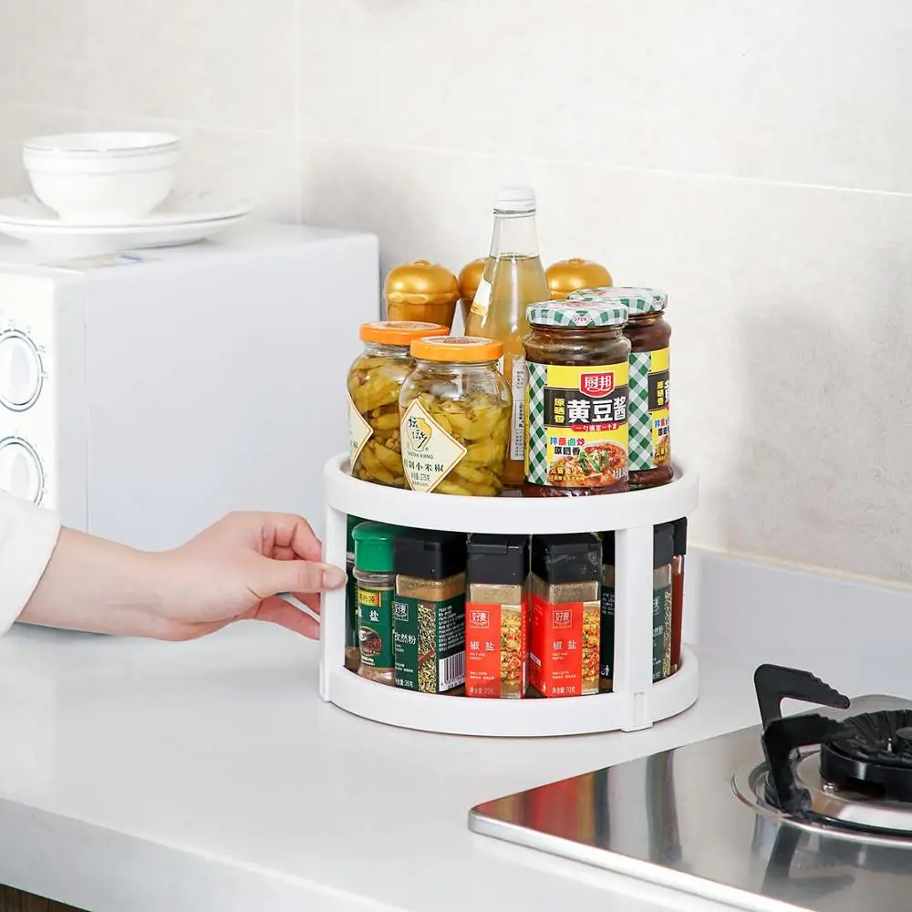 

Double Layers Rotating Seasoning Rack Kitchen Supplies Oil Salt Sauce Vinegar Storage Rack Kitchen Organizer Space Save