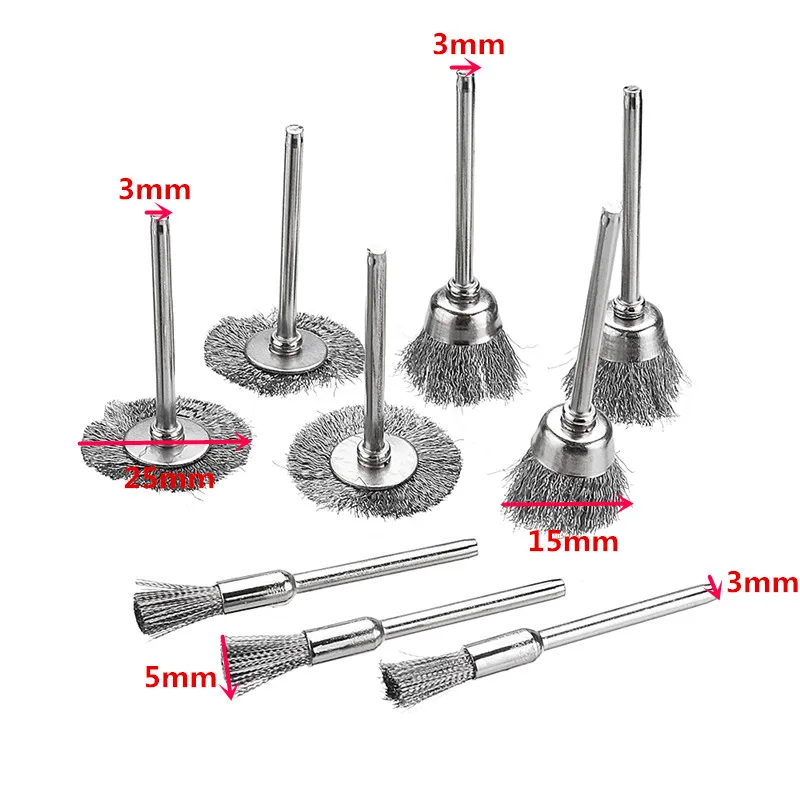 9pcs wheel brushes 10 шт./компл. 22 мм Проволока из нержавеющей стали колеса кисть, дремель для вращающихся инструментов для мини-дрели Dremel полировки Dremel аксессуары - Цвет: 9pcs wheel brushes