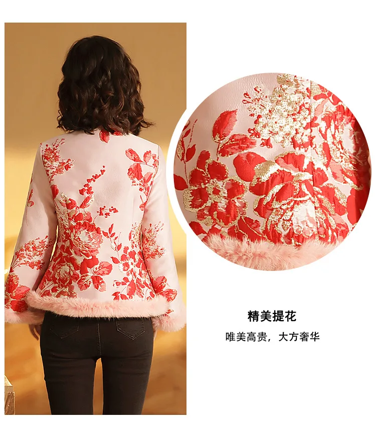 new year chinese-style dress Tang Costume collar cotton-padded jacket retro printing long-sleeved Short coat winter jackets
