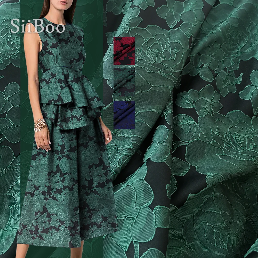 Французский стиль Элегантный 3D зеленый красный синий цветочный жаккард парча