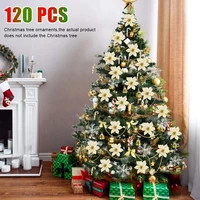120 pcsset christmas tree hanging ornament glitter gold flower sets pendant for home xma party snowflakes bells decoration