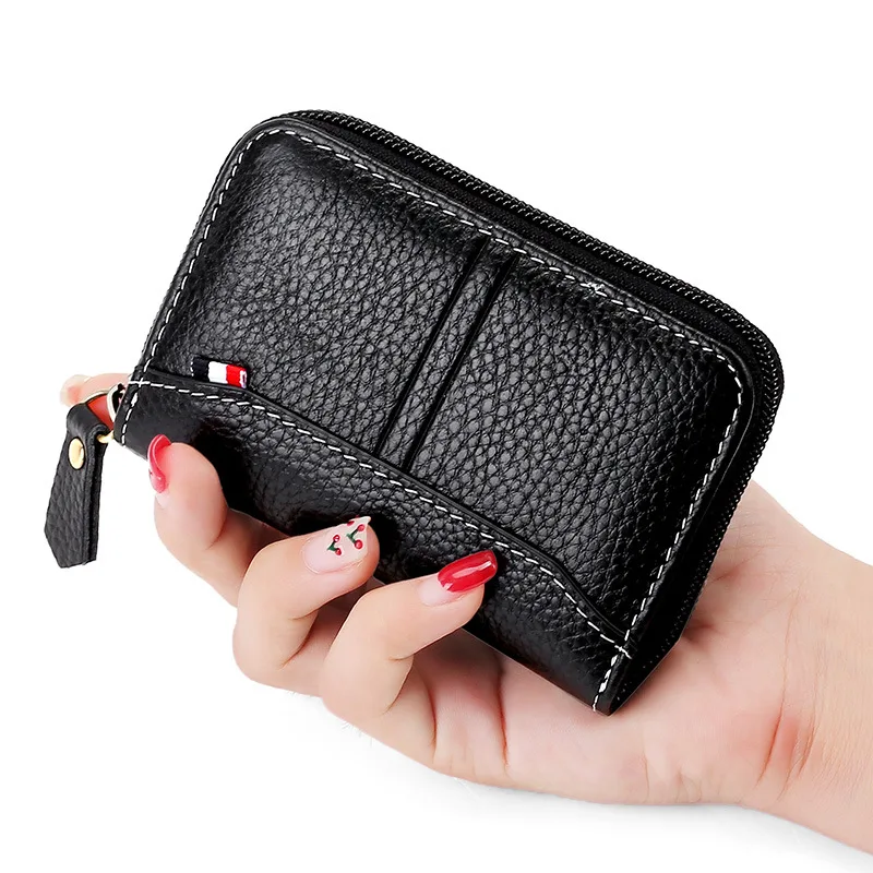

Men Card Holder Business Women Credit Cardholder Genuine Leather Case for Bank Cards Casual Zipper Wallet RFID Coin Purse