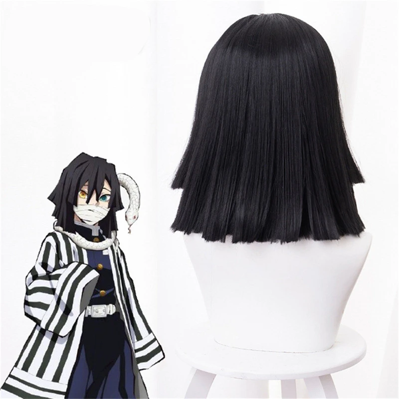 

Iguro Obanai Wig Demon Slayer Kimetsu no Yaiba Short Black Styled Heat Resistant Hair Cosplay Costume Wigs + Free Wig Cap
