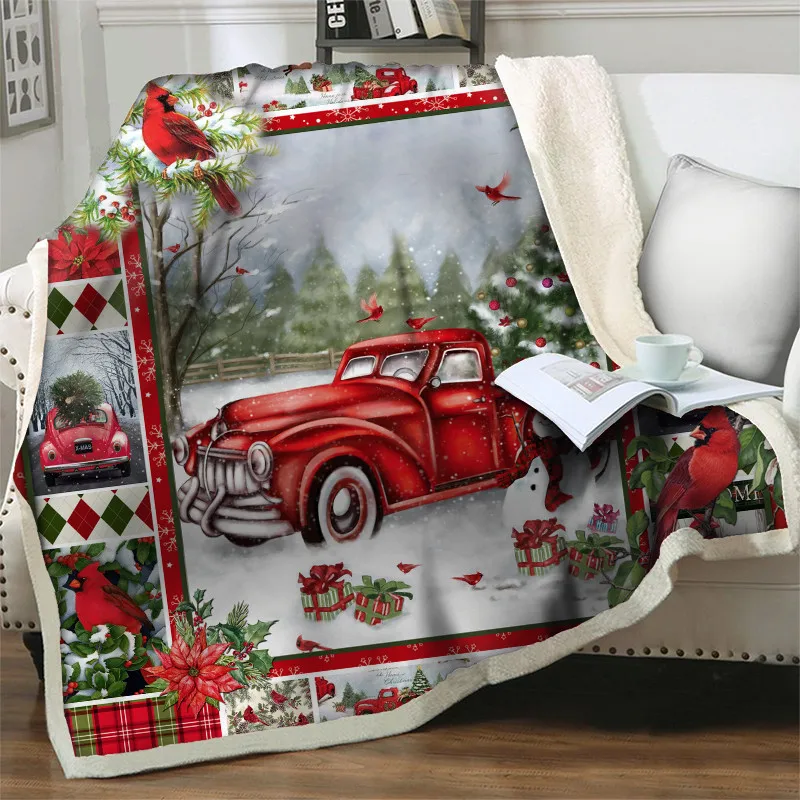 Red Truck 3D Print Sherpa Blanket Merry Christmas Home Decoration Soft Warm Flannel Blanket Beds Sofa Throw Blanket Quilts Cover