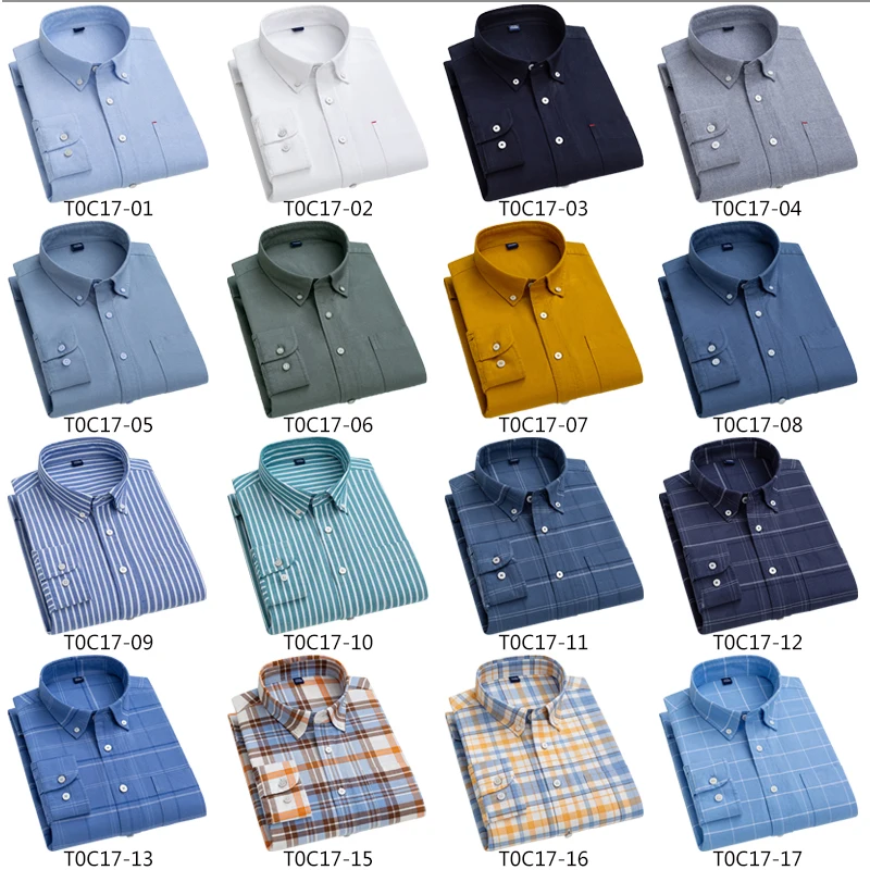 AOLIWEN Men 100%Cotton Oxford Plaid Solid Color Shirt 2021 Spring Autumn Casual Antibacterial Comfortable Long Sleeve Slim Shirt