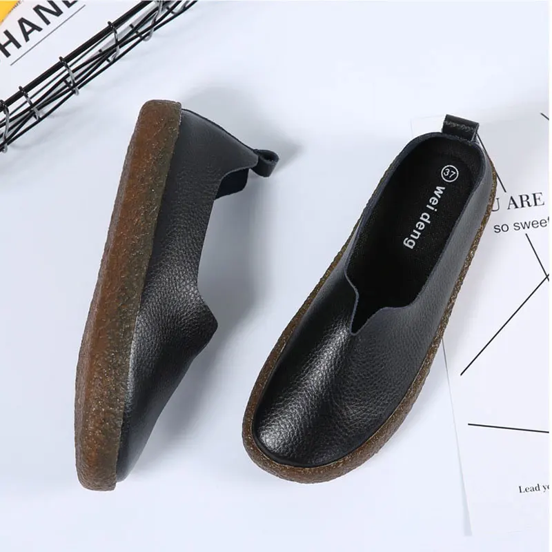New Style Large Size Loafers Ladies Shoes Casual Comfortable Soft Sole Flat Shoes Women's Shoes Leather Shoes Ladies