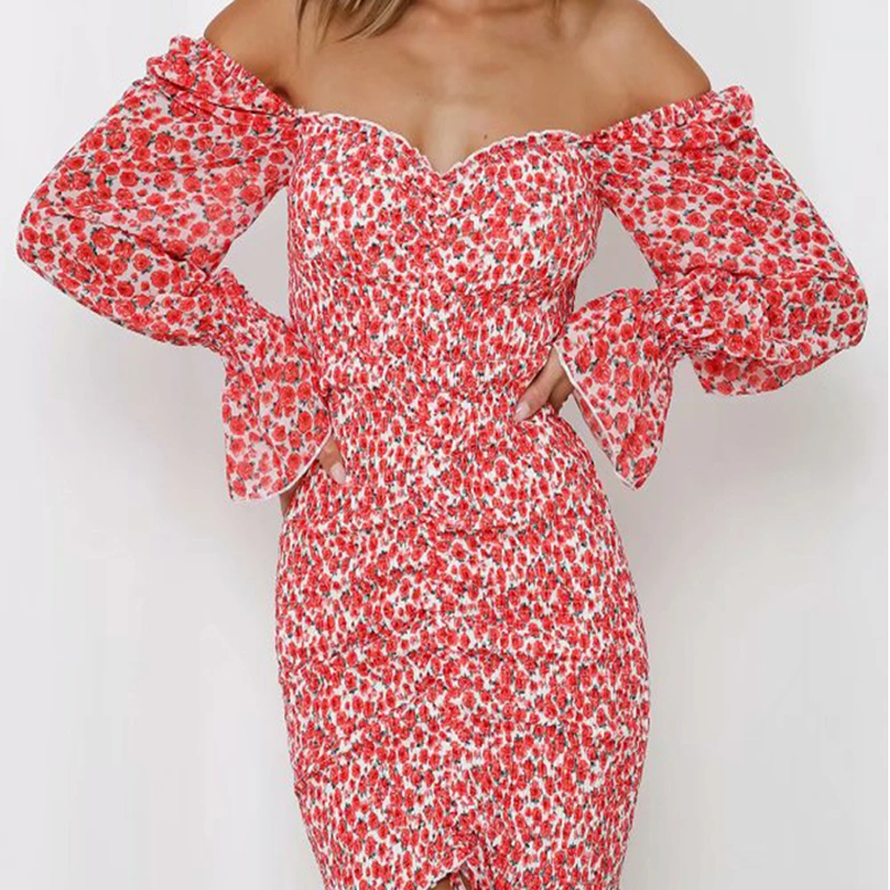 

Sexy Slash neck Deep V Waist Ladies Dress Short Printing Dresses for Women Club Slimming Mini Dress Szie S-L