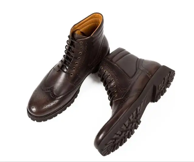 Мужские ботильоны в стиле ретро Сезон осень зима Ботинки из натуральной кожи на