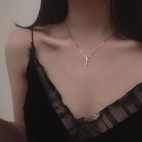 silver color simple strip cubic zircon necklace silverrose gold color clavicle chain charm pendant necklaces for women