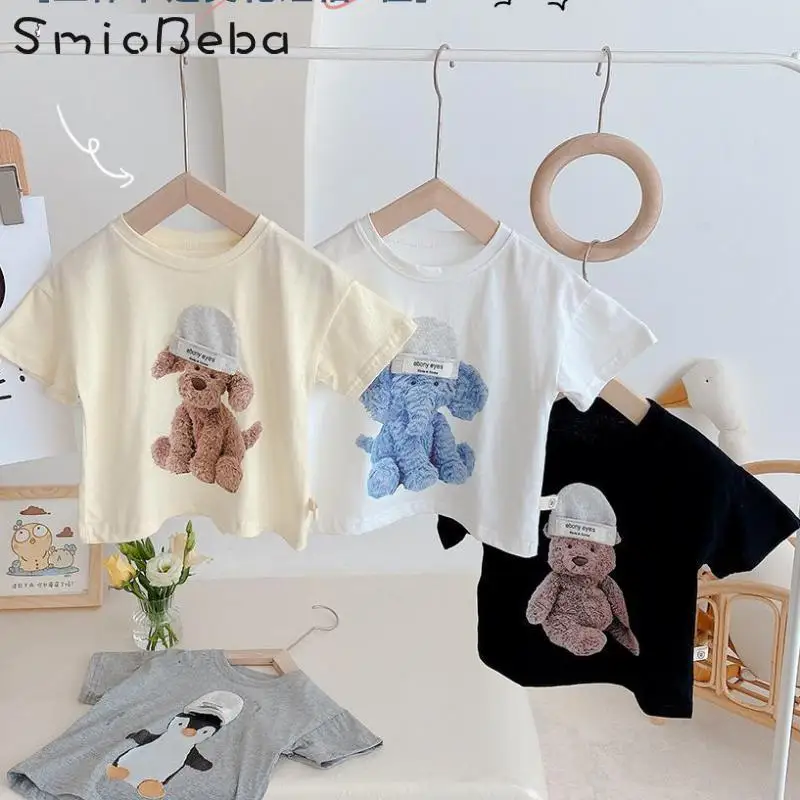 

Children's Short Sleeve T-shirt 1-6Y Summer Clothes Korean Boy Girl Baby Dog Pattern Printing Comfortable Half Sleeve Top Kids