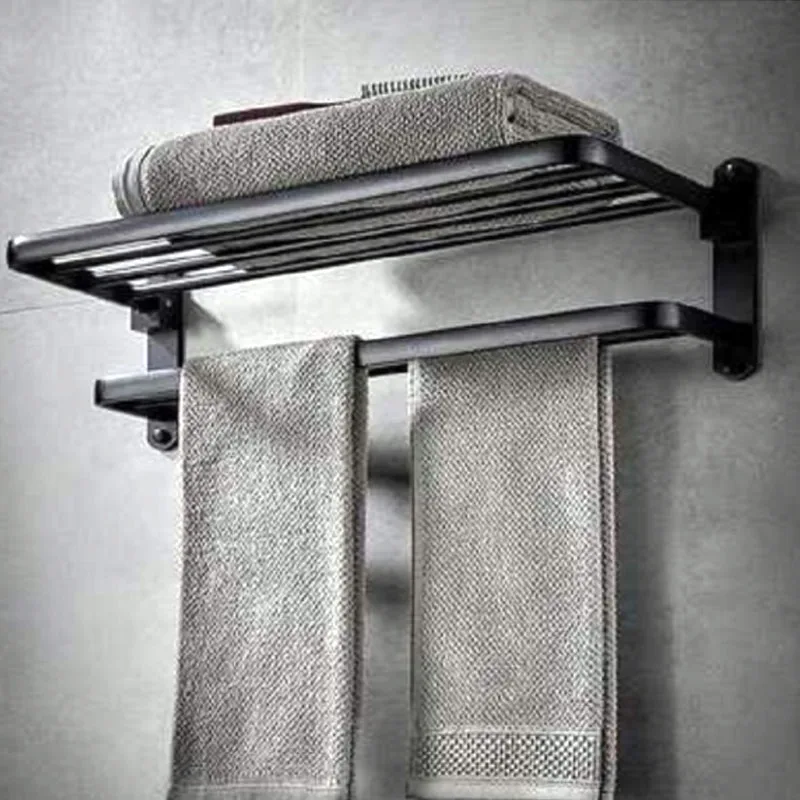 

Foldable Towel Rack For Bathroom Punch-Free Wall-Mounted Bath Holder Space Aluminum Shower Storage Shelf Hardware Home Organizer