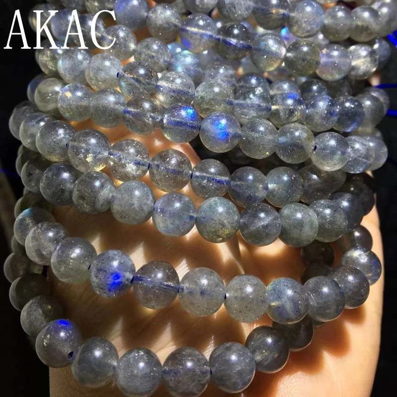 

5Bracelets Approx7+-0.3mm 100% Natural gray labradorite gemstone bracelets smooth round beads for Jewelry making deisgn