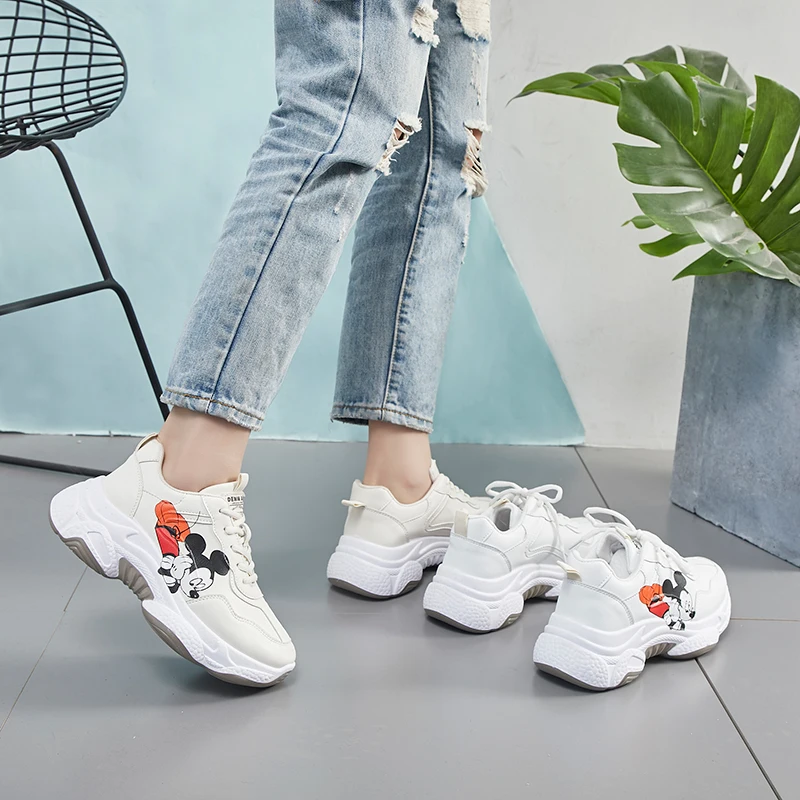 Ins/Новинка весны 2020 года трендовые женские туфли с принтом Микки Маус белые