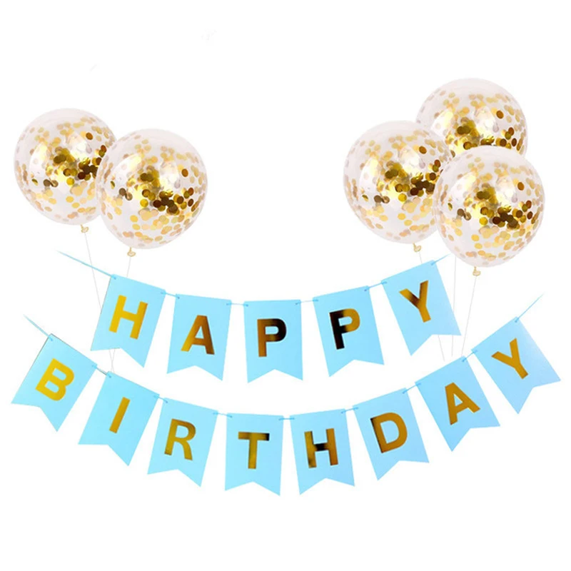 Banderines de papel de feliz cumplea&ntilde;os con globos de confeti de oro rosa para ni&ntilde;os y adultos, decoraciones para fiestas de cumplea&ntilde;os y Baby Shower, 5 uds.-4