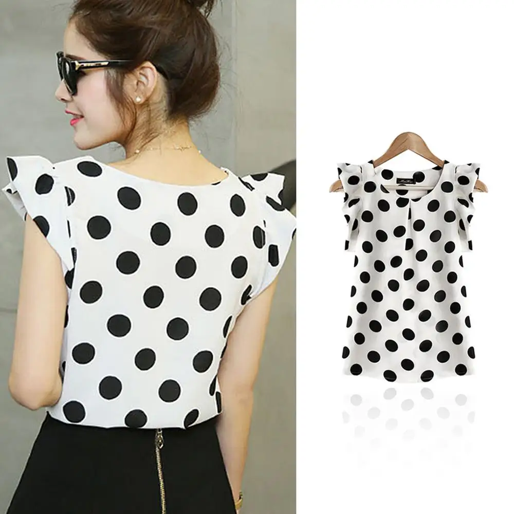 Летняя женская элегантная шифоновая белая блузка Женская пышная с коротким