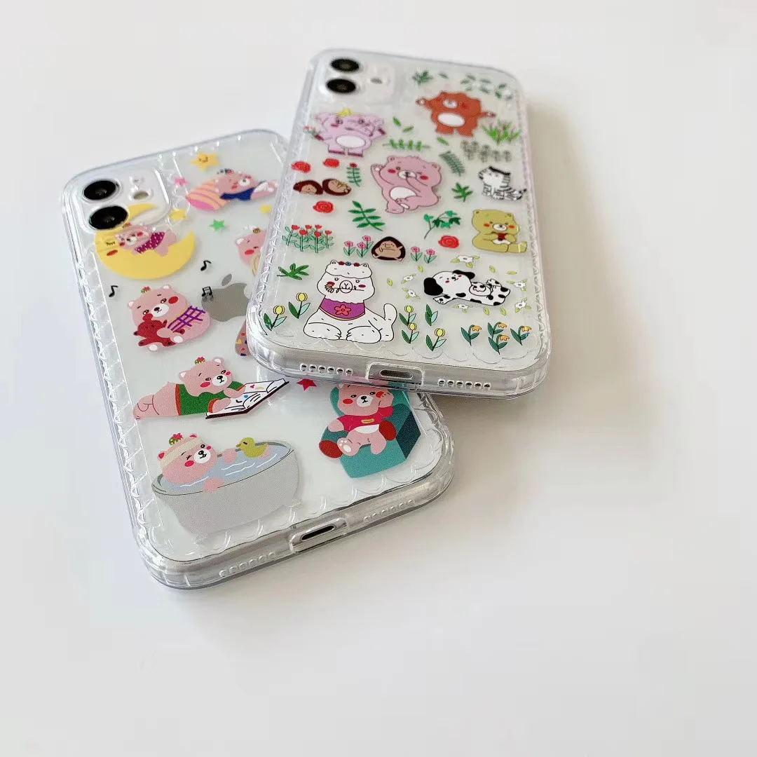 

INS Korean cute cartoon bear weekend illustration phone case for iPhone 11 12 pro MAX Xs MINI Xr X 7 8plus soft TPU back cover