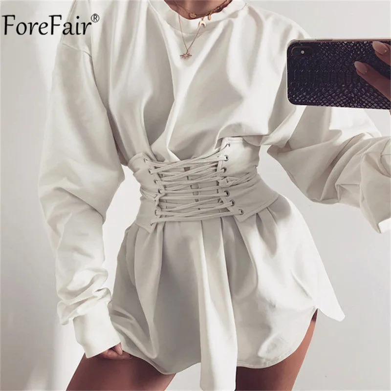 Forefair/облегающее белое платье с круглым вырезом и длинным рукавом высокой талией