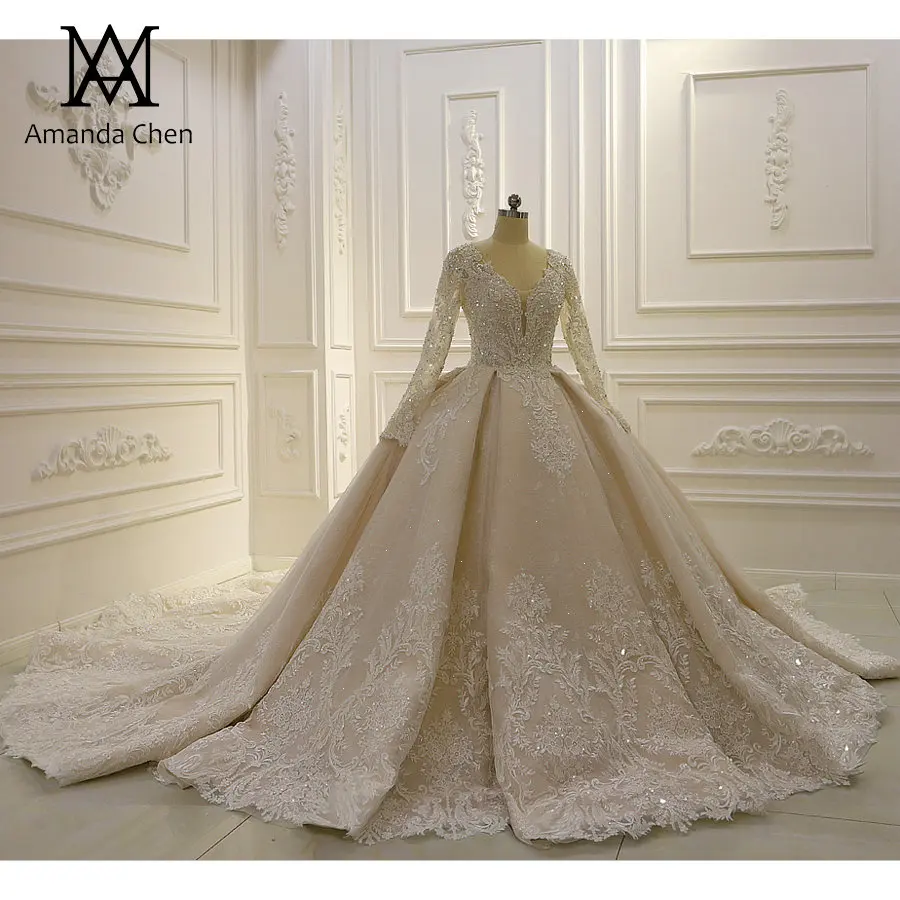 Robe de mariage длинный рукав кружева аппликация 2020 свадебное платье|Свадебные платья| |
