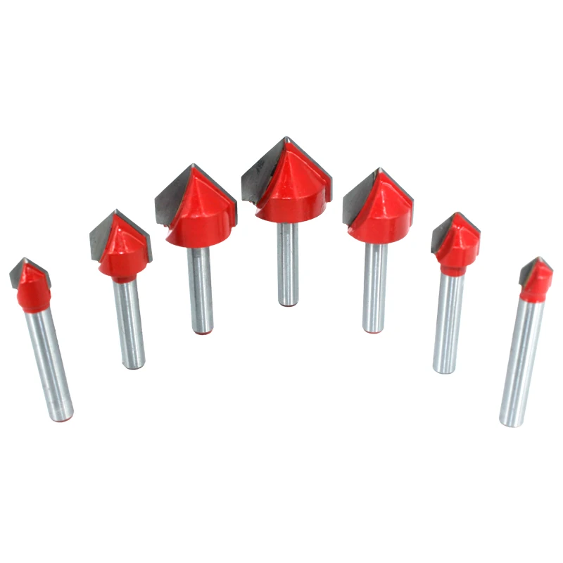 7pcs 6.35mm 1/4 inch Shank 90 Degree V Type Router Bit Edge Forming Bevel Woodworking Milling Cutter for Wood Bits MC01121