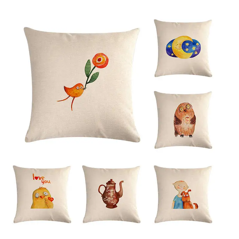 

wedding gift Fashion Moon Owl Birds romantic teapot decorative cushion cover home office sofa decor pillow case