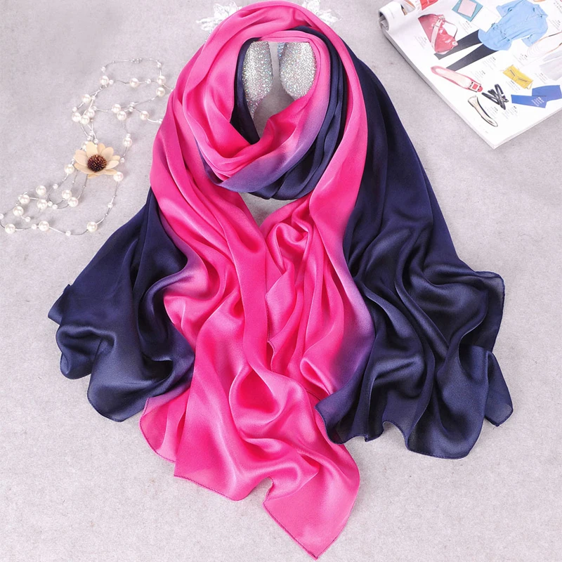 

New Design Luxury Brand Solid silk Summer Scarf Gradient Dip dye Women Muslim Hijab Shawl Long Soft Wrap