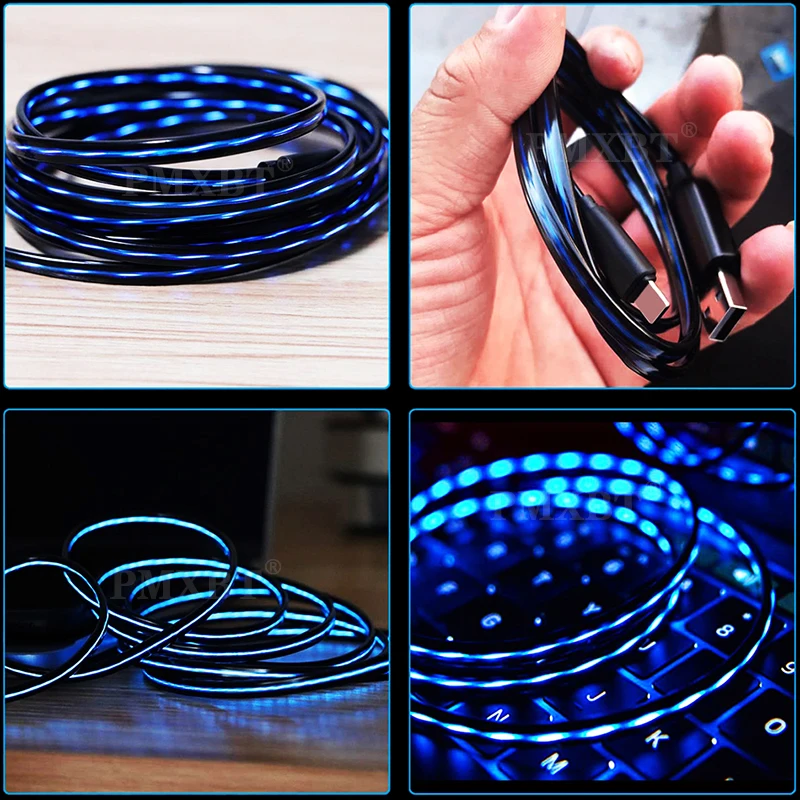 Glow LED Lighting Fast Charging Sync Data USB Type C Cable Phone Cable USB C Micro Charger Cable Wire for iPhone Huawei Samsung